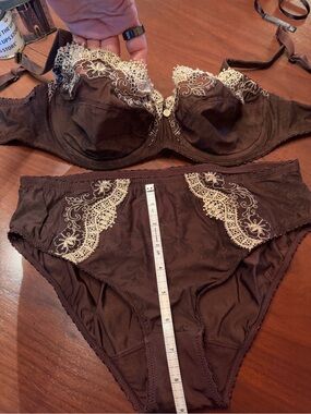 Conturelle Lace Accent Underwire Bra & Brief Set - Brown/Cream